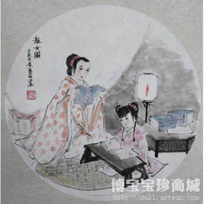 黄艺冰 扇面小品《教女图》 类别: 中国画/年画/民间美术